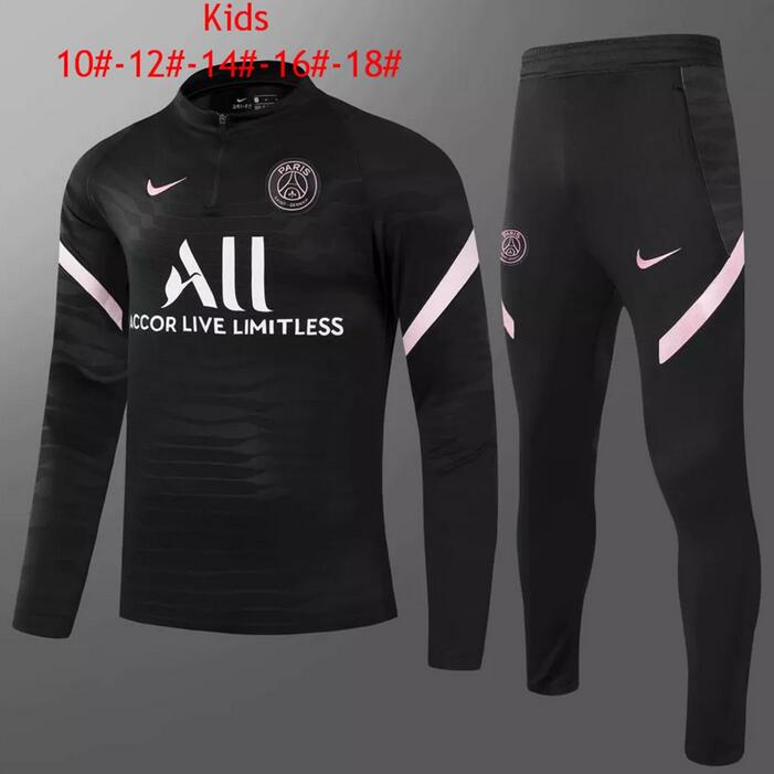 Kids PSG 2021/22 Black Training Suit (Sweatshirt+Pants)